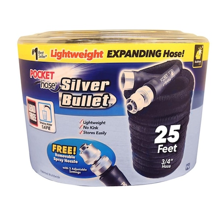 Pocket Hose 0.75 in. Dia. x 25 ft. Silver Bullet Expanding Black Fabric Garden Hose PO7023